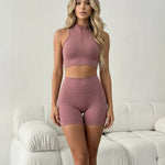 Dusty Pink Cropped Top And Biker Shorts Set