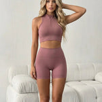 Dusty Pink Cropped Top And Biker Shorts Set