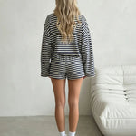 White Striped Long Sleeve Sweatshirt And Shorts Set