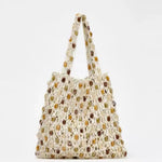 Boho Crochet Beaded Mesh Tote Bag