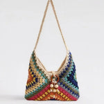 Boho Hand-Crocheted Color Block Hobo Shoulder Bag