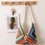Boho Hand-Crocheted Color Block Hobo Shoulder Bag