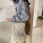 Boho Macrame Woven Tassel Crossbody Bag