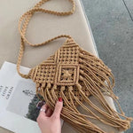 Boho Macrame Woven Tassel Crossbody Bag