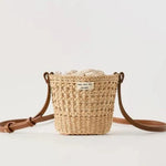 Hand-Woven Straw Drawstring Bucket Crossbody Bag