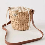 Hand-Woven Straw Drawstring Bucket Crossbody Bag