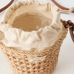 Hand-Woven Straw Drawstring Bucket Crossbody Bag