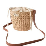 Hand-Woven Straw Drawstring Bucket Crossbody Bag
