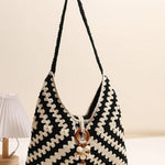 Boho Hand-Crocheted Color Block Hobo Shoulder Bag