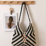 Boho Hand-Crocheted Color Block Hobo Shoulder Bag