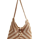 Boho Hand-Crocheted Color Block Hobo Shoulder Bag