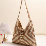 Boho Hand-Crocheted Color Block Hobo Shoulder Bag