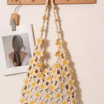 Hand-Crocheted Daisy Flower Mesh Tote Shoulder Bag