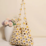 Hand-Crocheted Daisy Flower Mesh Tote Shoulder Bag