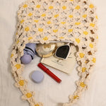 Hand-Crocheted Daisy Flower Mesh Tote Shoulder Bag