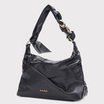 Ruched Leather Hobo Chain Detail Shoulder Bag