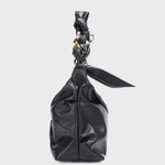 Ruched Leather Hobo Chain Detail Shoulder Bag