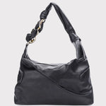 Ruched Leather Hobo Chain Detail Shoulder Bag