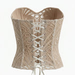 Nude Beige Elegant Strapless Lace Embroidered Corset Crop Top