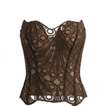 Coffee Brown Sexy Strapless Lace Embroidered Sheer Corset Crop Top