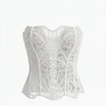 White Romantic Strapless Lace Embroidered Sheer Corset Crop Top