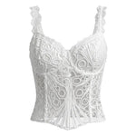 White Lace Spaghetti Strap Embroidered Corset Crop Top