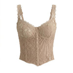 Nude Beige Lace Spaghetti Strap Embroidered Corset Crop Top
