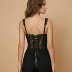 Black Lace Spaghetti Strap Embroidered Corset Crop Top