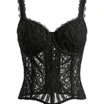 Black Lace Spaghetti Strap Embroidered Corset Crop Top