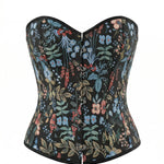 Black Floral Print Strapless Back  Lace-Up Corset Top