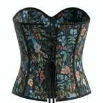 Black Floral Print Strapless Back  Lace-Up Corset Top
