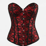Red Floral Lace Overlay Back Lace-Up Corset Top