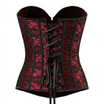 Red Floral Lace Overlay Back Lace-Up Corset Top