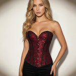 Red Floral Lace Overlay Back Lace-Up Corset Top