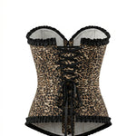 Leopard Print Ruffled Trim Back Lace-Up Corset Top