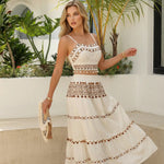 White Embroidered Spaghetti Strap Crop Top Maxi Skirt Set