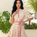 Floral Print Linen Blend Puff Sleeve Mini Dress