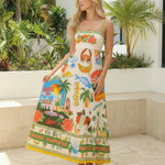 Vacation Print Spaghetti Strap Maxi Dress