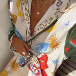 Apricot Print Button Down Shirt Wide Leg Pants Set