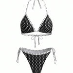 Black Polka Dot Halter Triangle Bikini Set