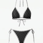 Black Polka Dot Halter Triangle Bikini Set