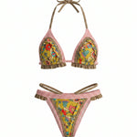 Floral Print Halter Tie Back Bikini Set