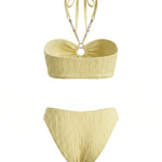 Yellow Textured Halter Chain Bikini Set