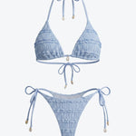 Light Blue Textured Halter Tie Bikini Set