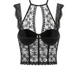 Black Floral Lace Halter Corset Bustier Crop Top