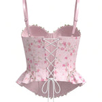 Pink Floral Lace Trim Corset Cami Top