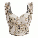 Floral Print Ruffle Strap Corset Crop Top