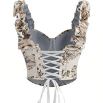 Floral Print Ruffle Strap Corset Crop Top