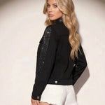 Black Rhinestone Embellished Denim Jacket