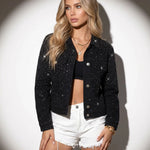 Black Rhinestone Embellished Denim Jacket